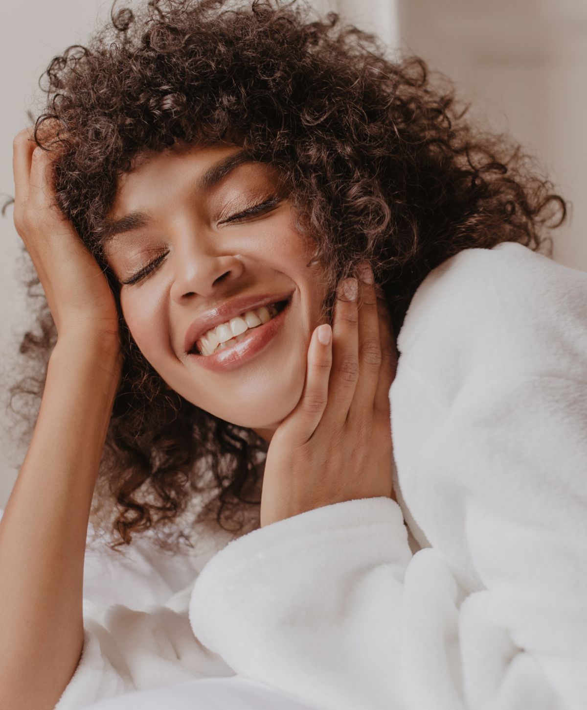 marina del rey teeth cleaning model with curly hair
